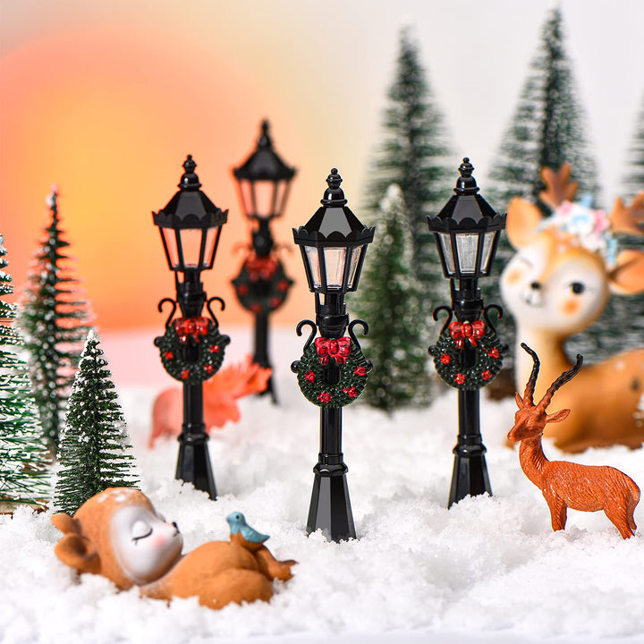 Christmas Village Accessories Christmas Mini Street Light Models Street Miniature Lamp Post Christmas Dollhouse Small Street Lamp, Age Over 6 Years (4 Pieces,Classic Style)