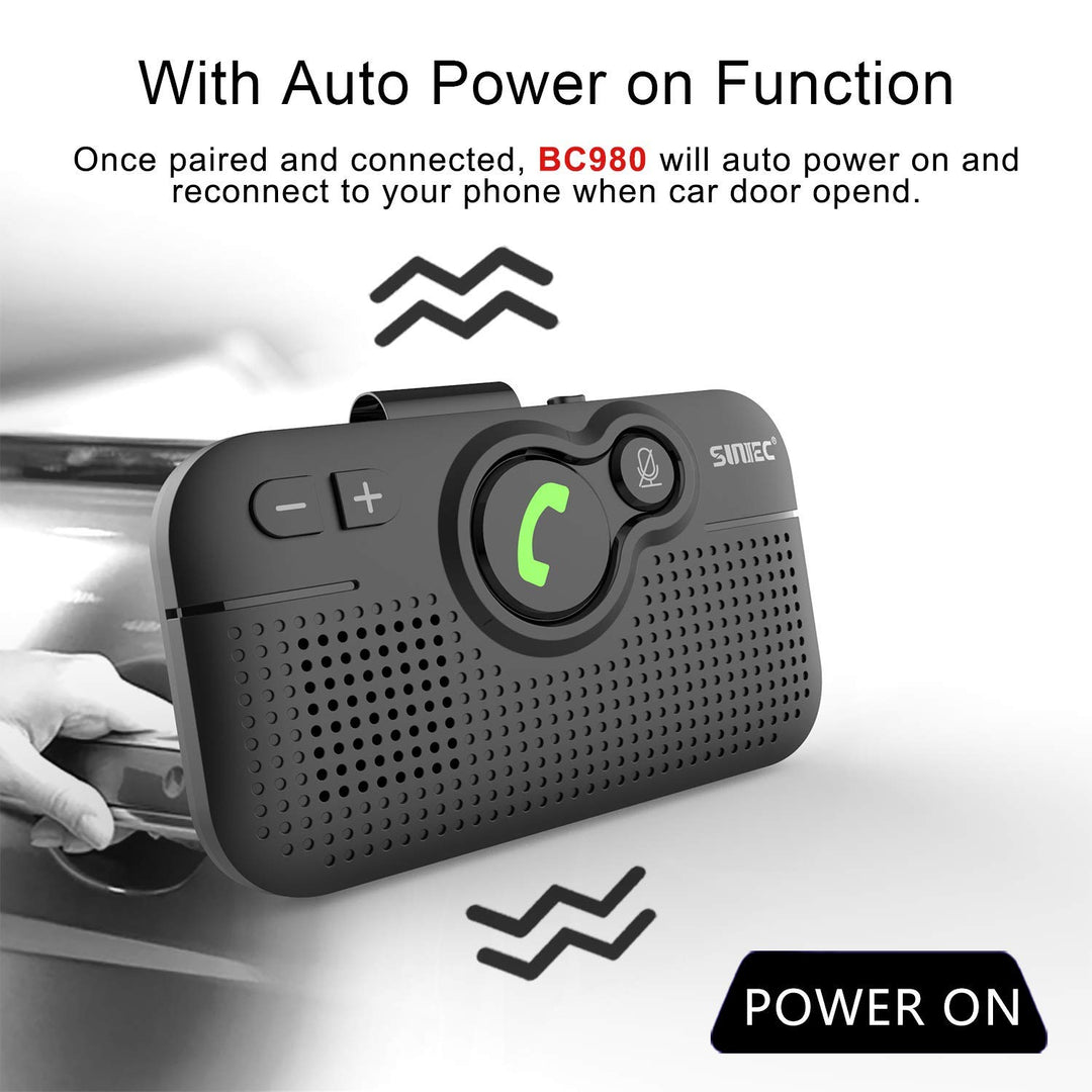 Bluetooth Car Speaker for Cell Phone, Handsfree Bluetooth Car Kit Motion AUTO ON Off Support Siri Voice Assistant Handsfree Speakerphone with Visor Clip - BC980P