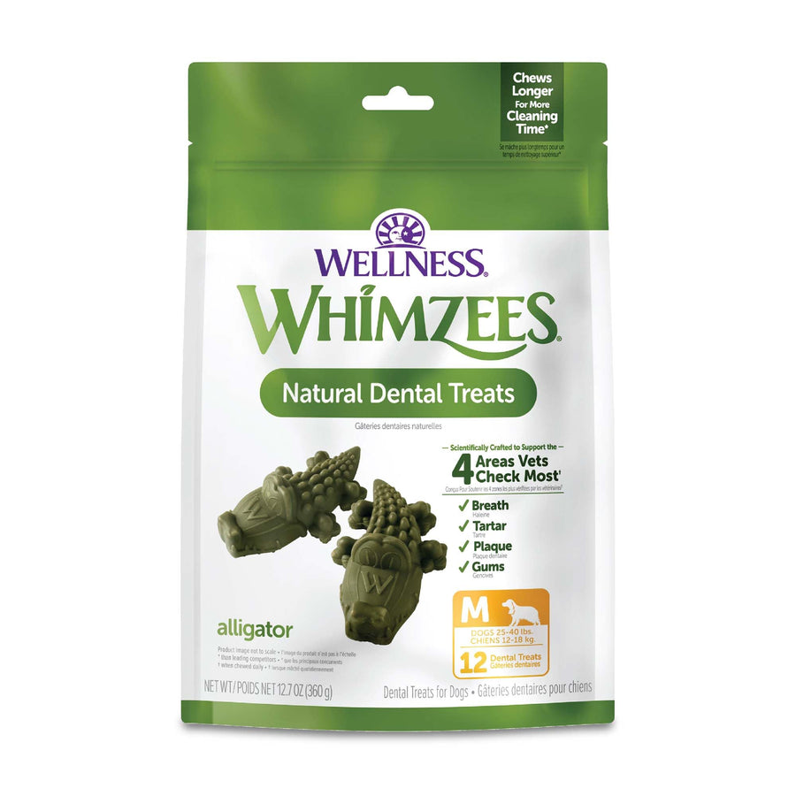 Wellness Alligator Dog Dental Treats, Natural Chews, Medium Size, (12 Count)