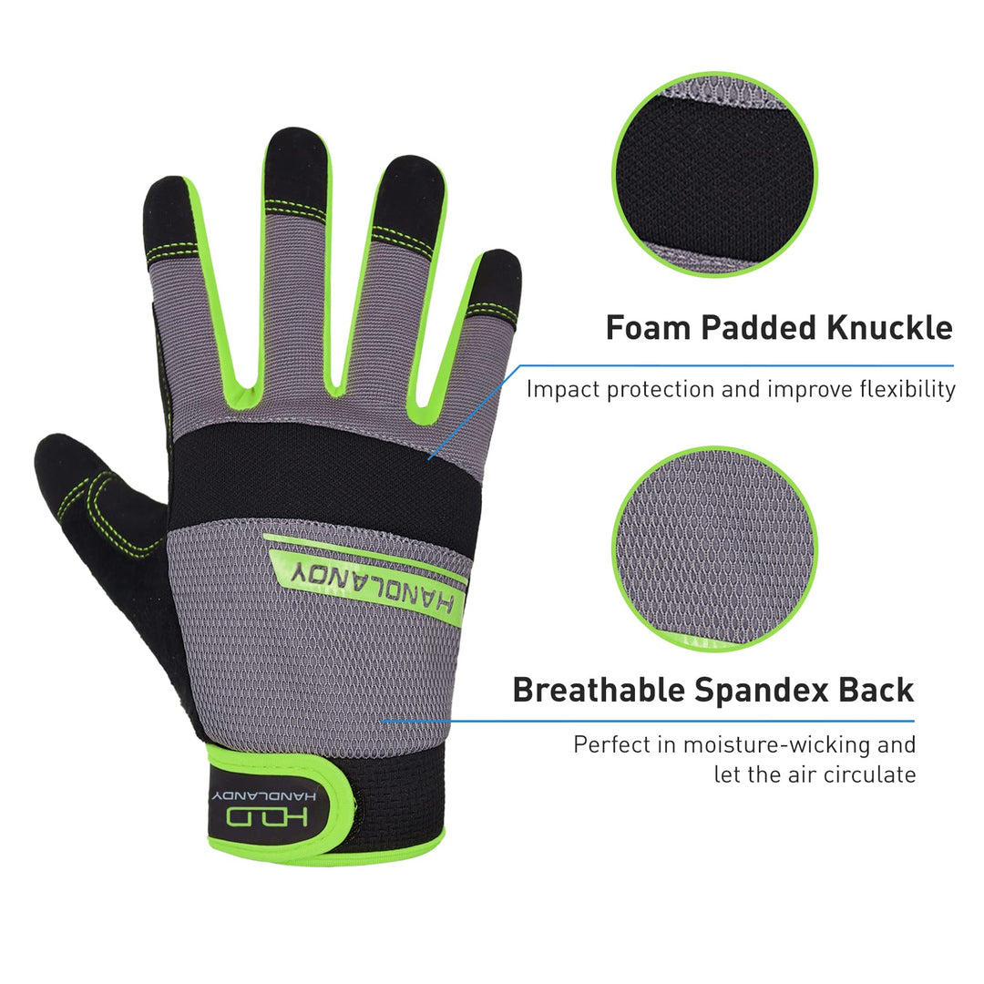 Utility Safety Work Gloves for Men, UltraLight Mechanic Driver Gardening Gloves with Touchscreen (XL, Green)