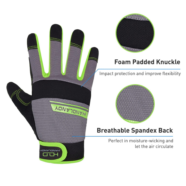 Utility Safety Work Gloves for Men, UltraLight Mechanic Driver Gardening Gloves with Touchscreen (XL, Green)