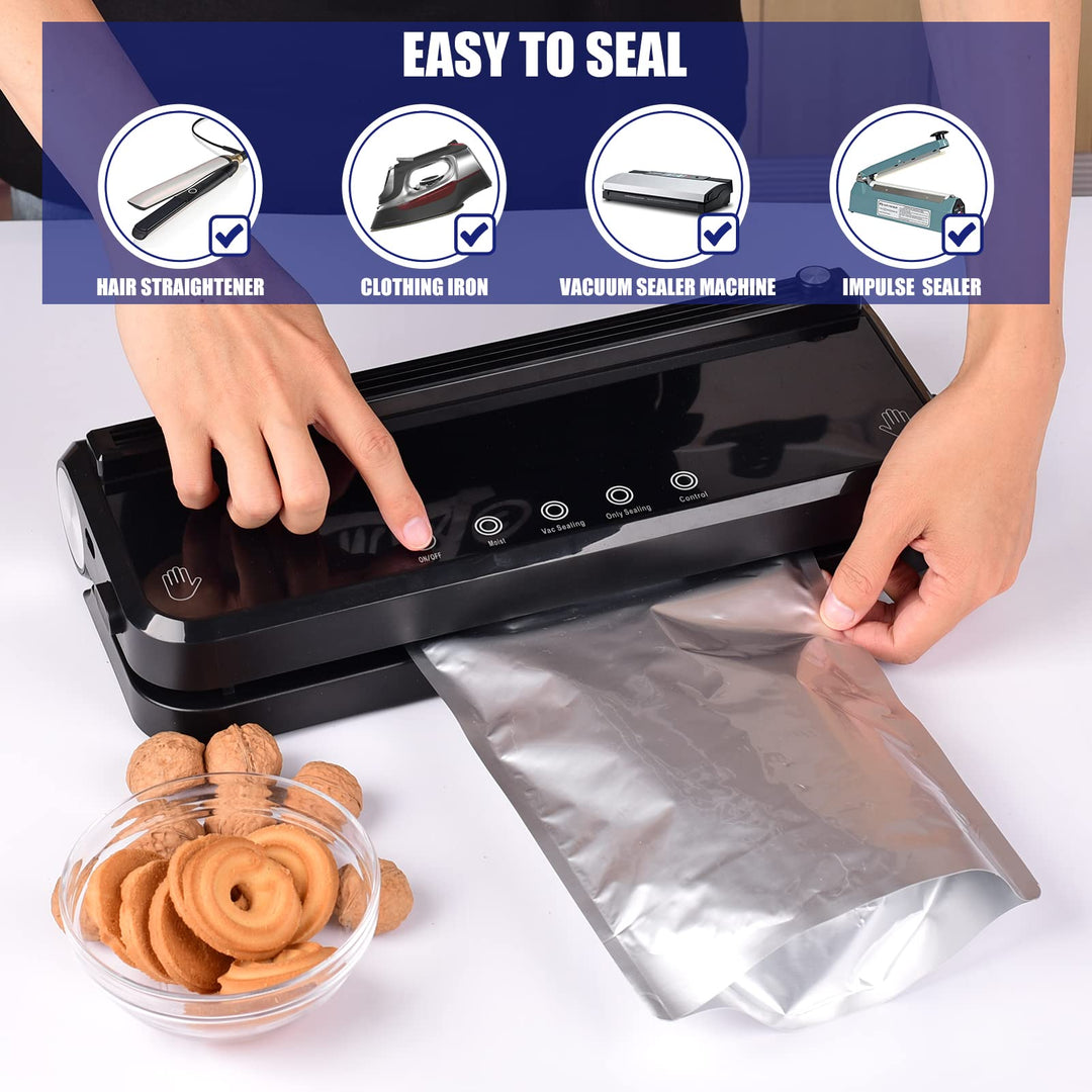 120 Mylar Bags for Food Storage with Oxygen Absorbers 300cc, 8 Mil 1Gallon 10x14, 7.5x11.5, 6x9, 4.3x6.3 Stand-Up Zipper Resealable Bags & Heat Sealable Food Storage Bags + Labels