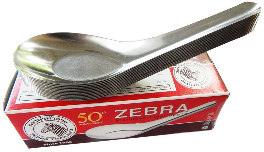Thai Chinese Asian Stainless Steel Rice Soup Spoon (12 Pack), Silver