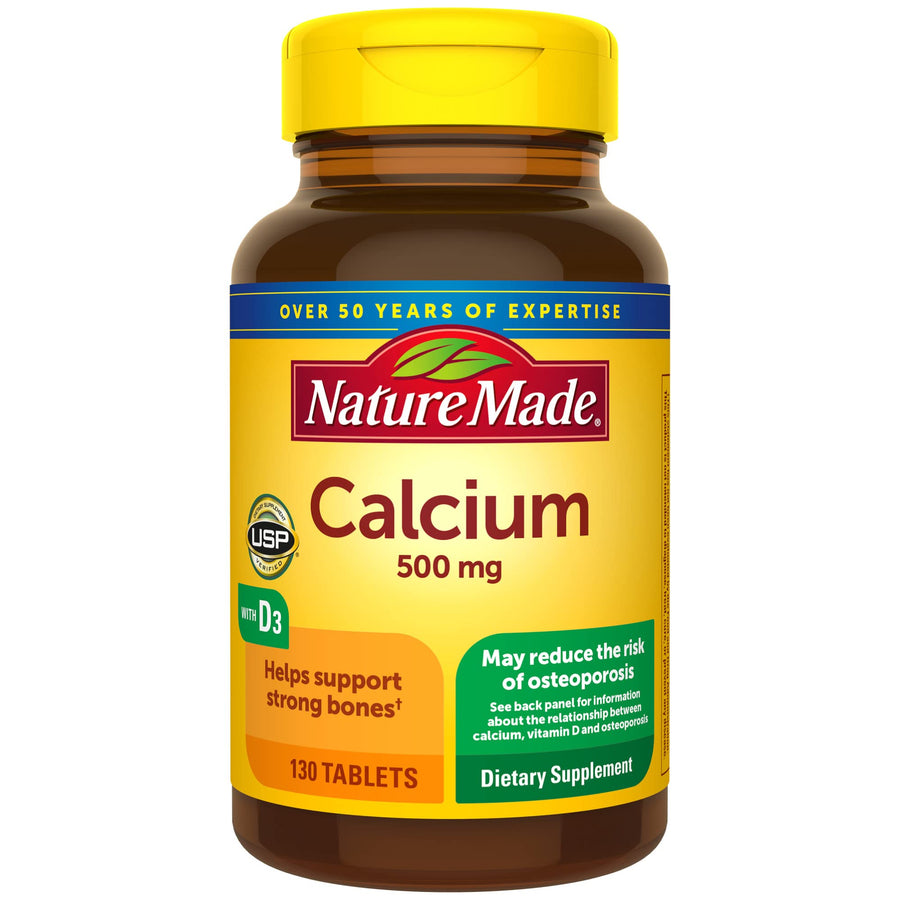 Calcium 500 mg with Vitamin D3, Dietary Supplement for Bone Support, 130 Tablets