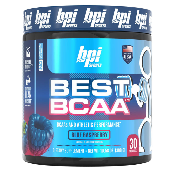 BEST BCAA - BCAA Powder Post Workout Sports Drink with Branched Chain Amino Acids for Hydration & Recovery, for Men & Women - Blue Raspberry - 30 Servings