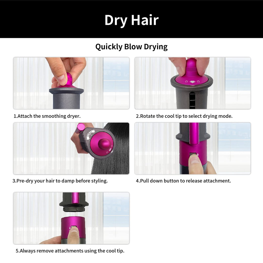 Hair Dryer Attachment, Anti-Flight Flyaway Compatible with Dyson Airwrap Styler HS01 HS05, Ionic Technology, Fast Drying, Fuchsia, Plastic, Heat Resistant, 2 Settings
