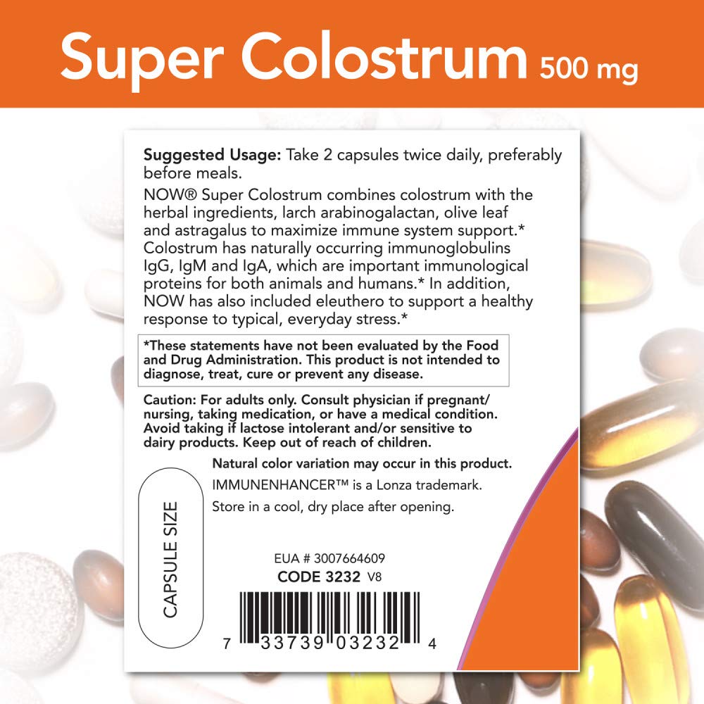 Supplements, Super Colostrum 500 mg, Naturally occurring Immunoglobulins with ImmunEnhancer™, Olive Leaf Extract and Astragalus Root, 90 Veg Capsules