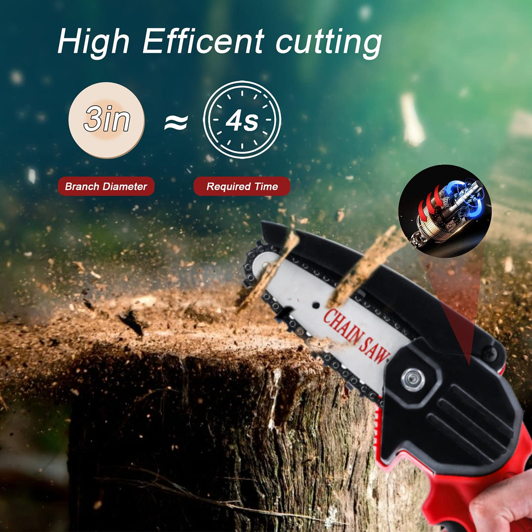 Mini Chainsaw Cordless, 4 Inch Electric Chainsaw for Women with 2pcs 2000mAh Rechargeable Battery 24V Portable Chainsaw Splash Baffle Safety Button, Handheld Chainsaw for Wood Cutting Tree Trimming