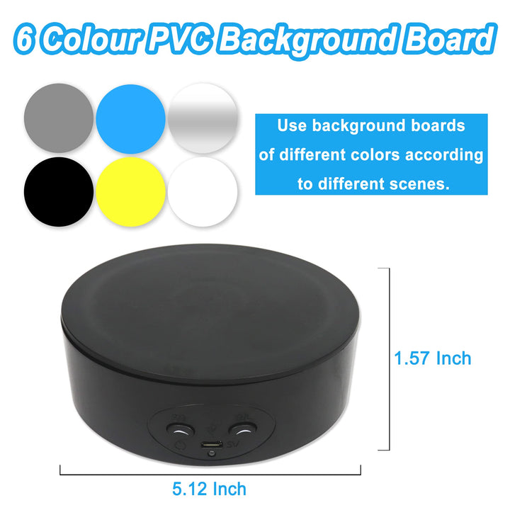 Motorized Rotating Display Stand 360 Degree Electric Photography Turntable with 6 PVC Backgrounds, Battery/USB Power Supply for Display Products Photography Jewelry Watch Models