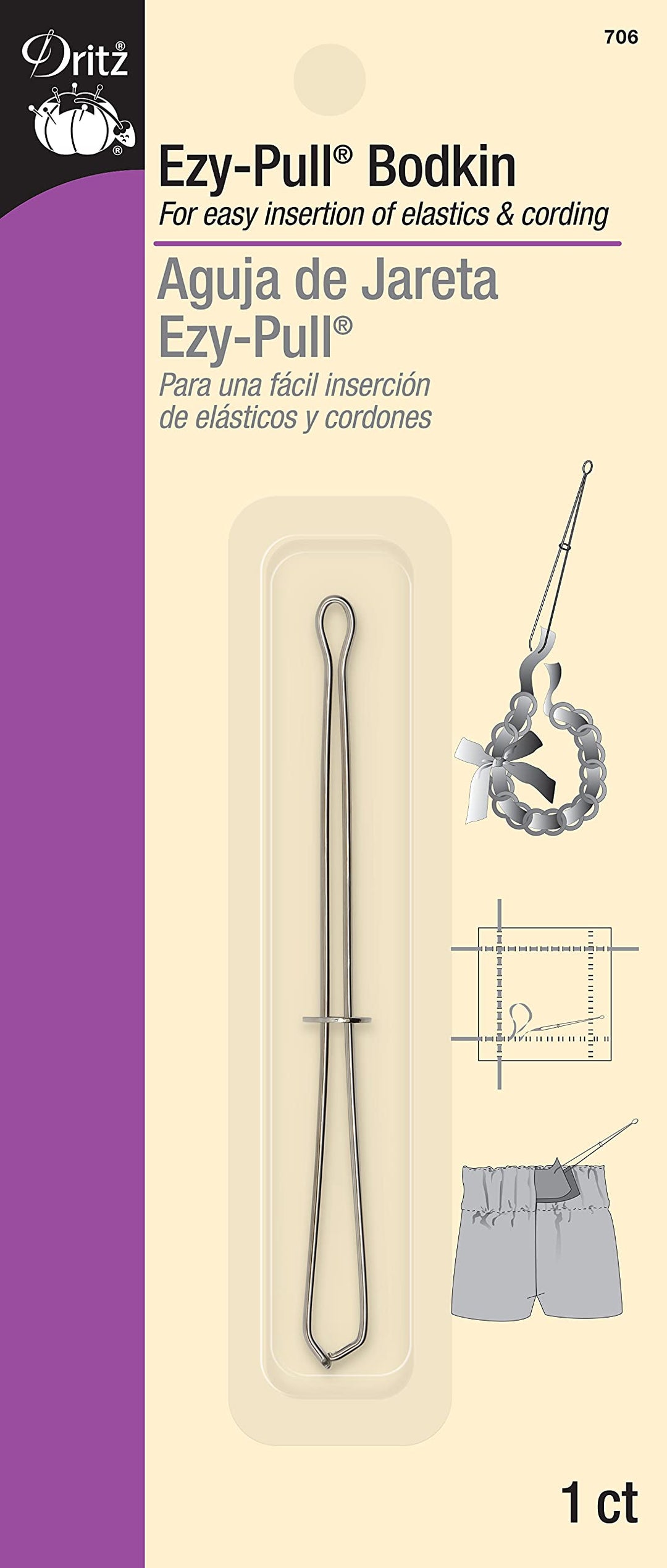 Ezy-Pull, Cording & Elastic Insertion, 1 Count Bodkin, Silver