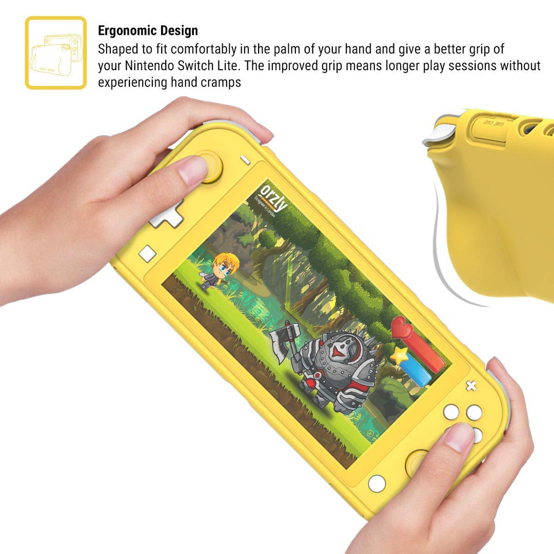 Grip Case for Nintendo Switch Lite – Case with Comfort Padded Hand Grips, Kickstand, & Pack of Thumb Grips - Yellow