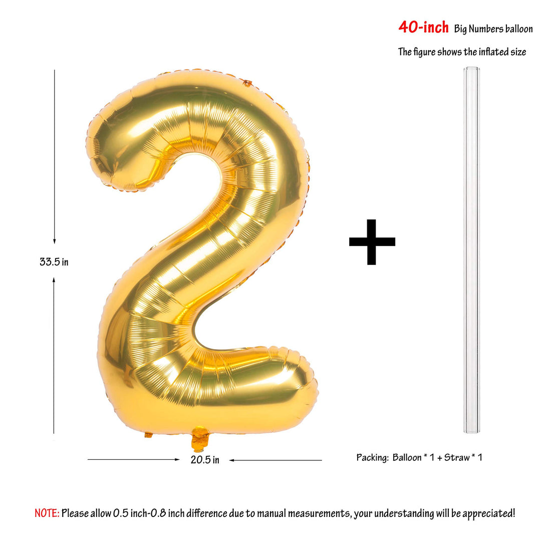 40 Inch Gold Digit Helium Foil Birthday Party Balloons Number 2