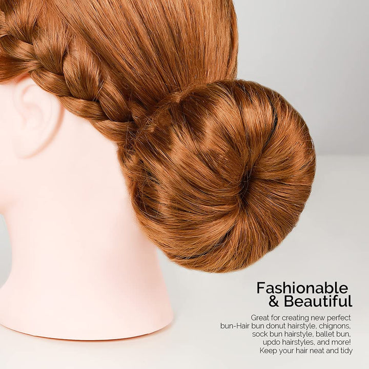 8pcs Hair Donut Bun, Ballet Hair Accessories with 4pcs Dark Brown Donut Bun Maker&4pcs Beige Sock Bun, 5 pieces Hair Elastic Bands, 20 pieces Hair Pins, (2 extra-large, 2 large, 2 medium and