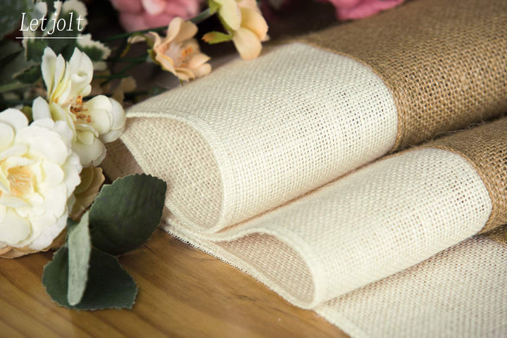 Burlap Table Runner Farmhouse Thanksgiving Table Runner Christmas Table Runner Jute Woven Fabric, Light Colour Edge 12x72 Inches