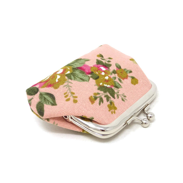 4PCS Canvas Floral Rose Flower Coin Purse Kiss Lock Change Purse Vintage Trinkets Pouch Small Women Wallet Clutch Purse