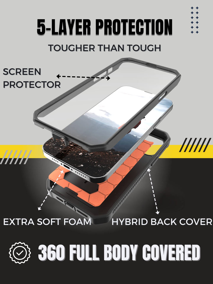 V Compatible with iPhone 14 Pro Max Case - Military Grade Full-Body Rugged with Kickstand and Built-in Screen Protector - Black