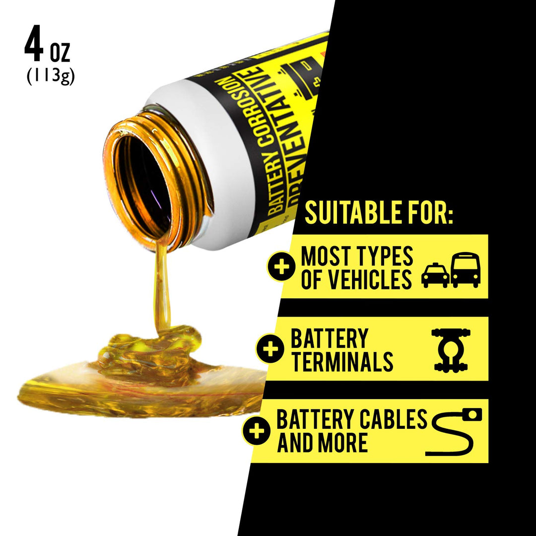 4 Oz Brush-On Oil-Based Battery Corrosion Preventative - Made in USA - Prevents Rust & Corrosion, Increases Life of Battery, Does Not Dry or Evaporate