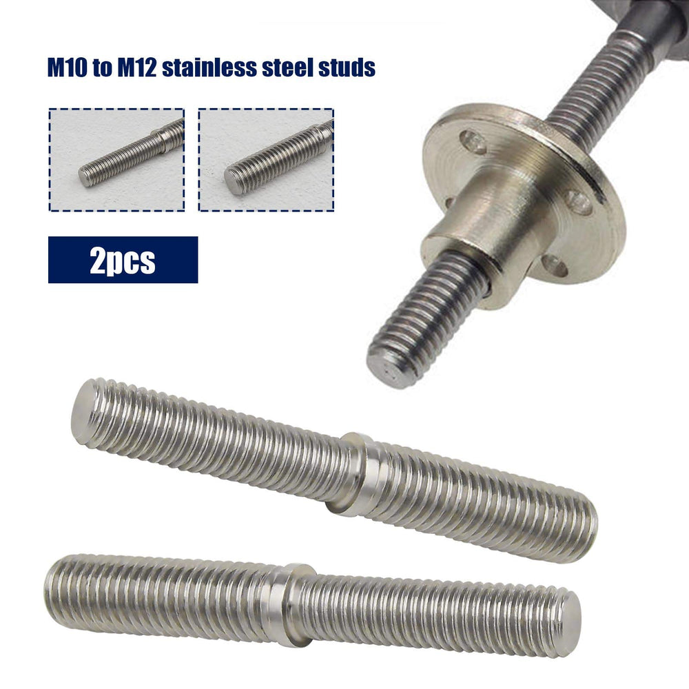 2Pcs Double End Threaded Stud Screw Bolts M10 to M12 80mm 304 Stainless Steel Reduction Thread Adapter for Structural Columns Fasteners