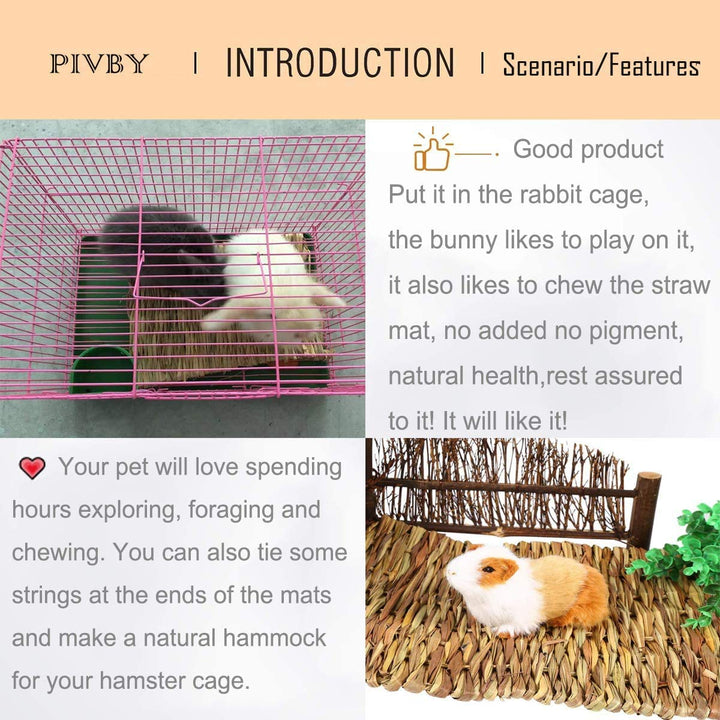 Rabbit Mat for Cages Woven Bunny Grass Bed Nest Chew Toy Bed for Hamsters Parrot Hedgehog Guinea Pig Bunny and Other Small Animals (12 Pack)