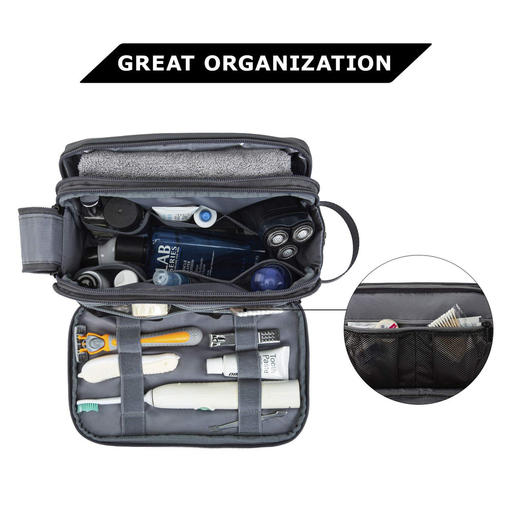Toiletry Bag for Men, Travel Toiletry Organizer Dopp Kit Water-resistant Shaving Bag for Toiletries Accessories, Door Room Essentials,Grey-medium