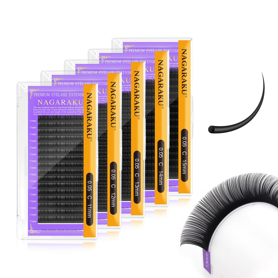 5 Trays Eyelash Extensions Individual Lashes 0.05mm C curl 11/12/13/14/15mm in 1 pack Classic Soft Natural Professional Faux Mink 16 rows