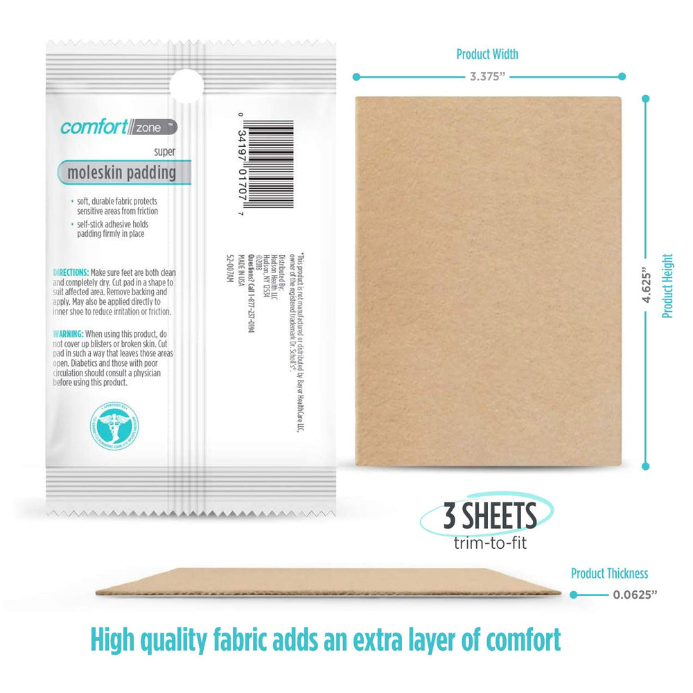 Super Moleskin Padding, Protects Tender Areas of The Foot from Friction, Light Brown, 3 Count, Pack of 3