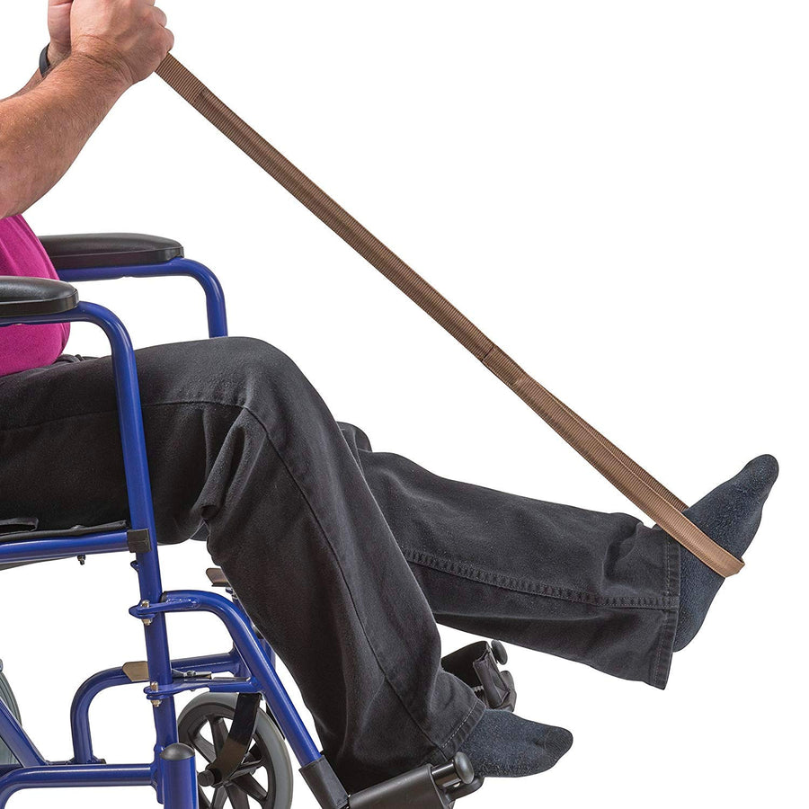 Leg Lifter Strap helps Increase Mobility and Maneuverability on Injured, Elderly or Disabled with Foot Loop and Hand Grip, Adult Size, 32 inches long