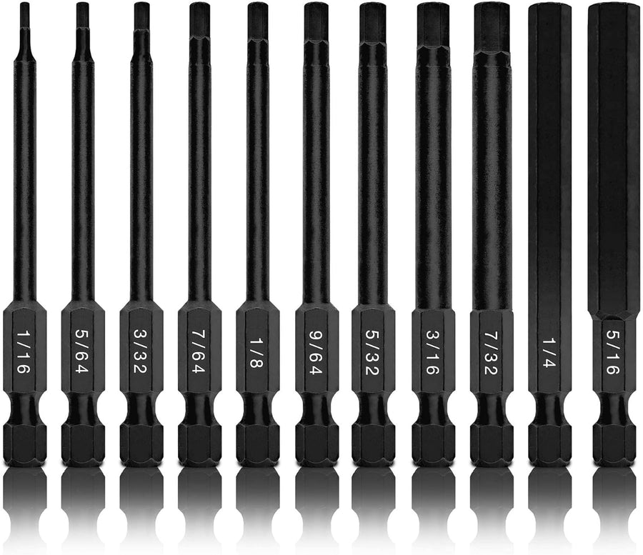 Neiko 01147A Allen Wrench Drill Bits, 11-Piece Hex Drill Bit Set, SAE Sizes 1/16 to 5/16, Magnetic Hex Head Bits, 3 Quick Release Shanks, S2 Steel, Compatible with Power Drills and Impact Drivers