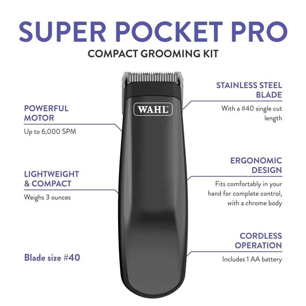 Professional Animal Super Pocket Pro Pet, Dog, & Cat Trimmer & Grooming Kit - Black Chrome