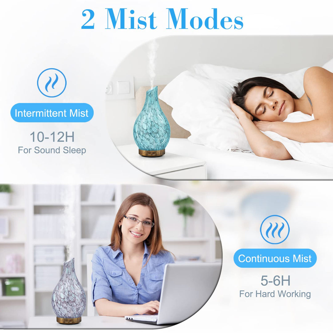Essential Oil Diffusers 150ml, Glass Aromatherapy Diffuser with 2 Mist Modes Waterless Auto-Off 7 Colors Changed LED Handmade Glass Diffuser for Home Yoga Office