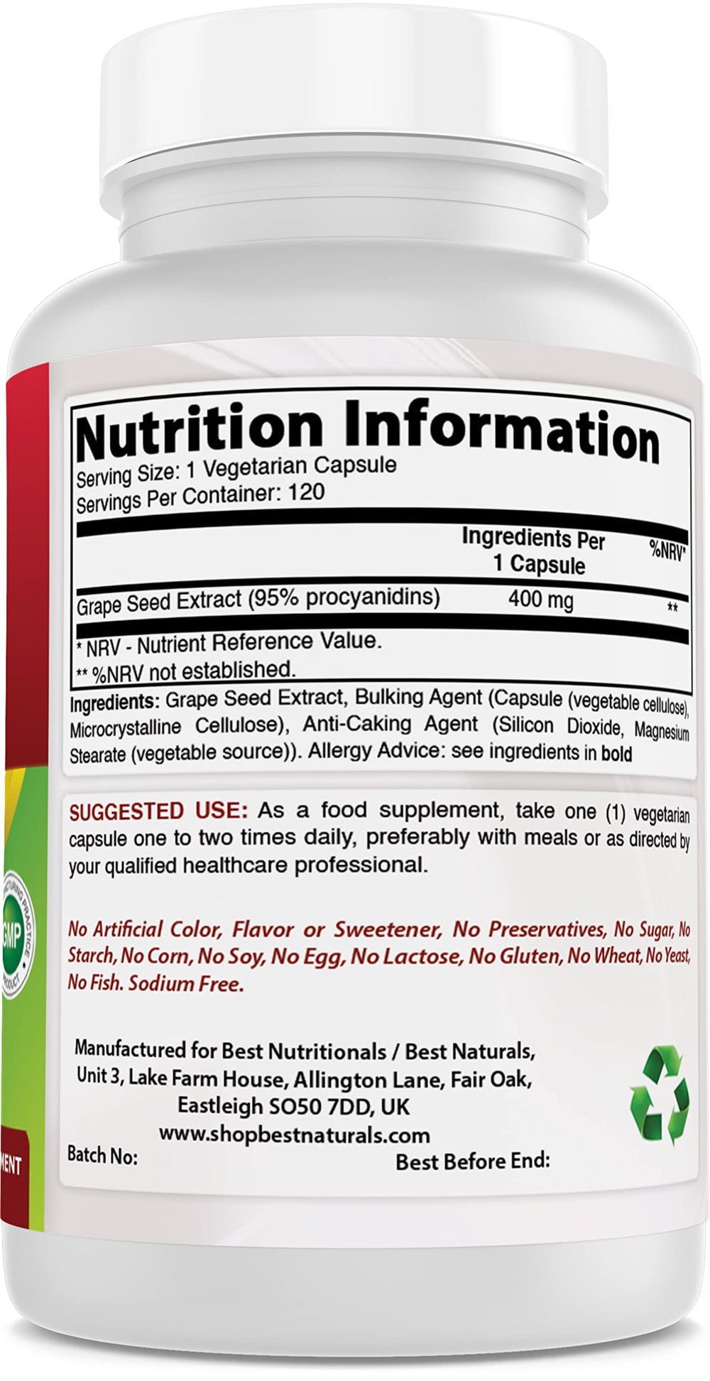 Grape Seed Extract 400 mg Veggie Capsule, 120 Count