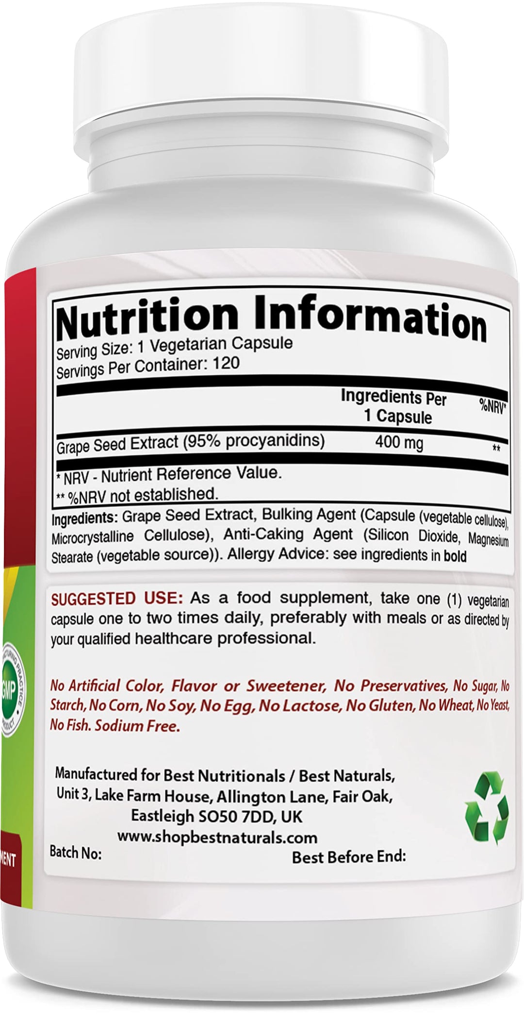Grape Seed Extract 400 mg Veggie Capsule, 120 Count