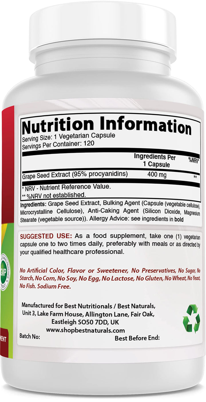 Grape Seed Extract 400 mg Veggie Capsule, 120 Count
