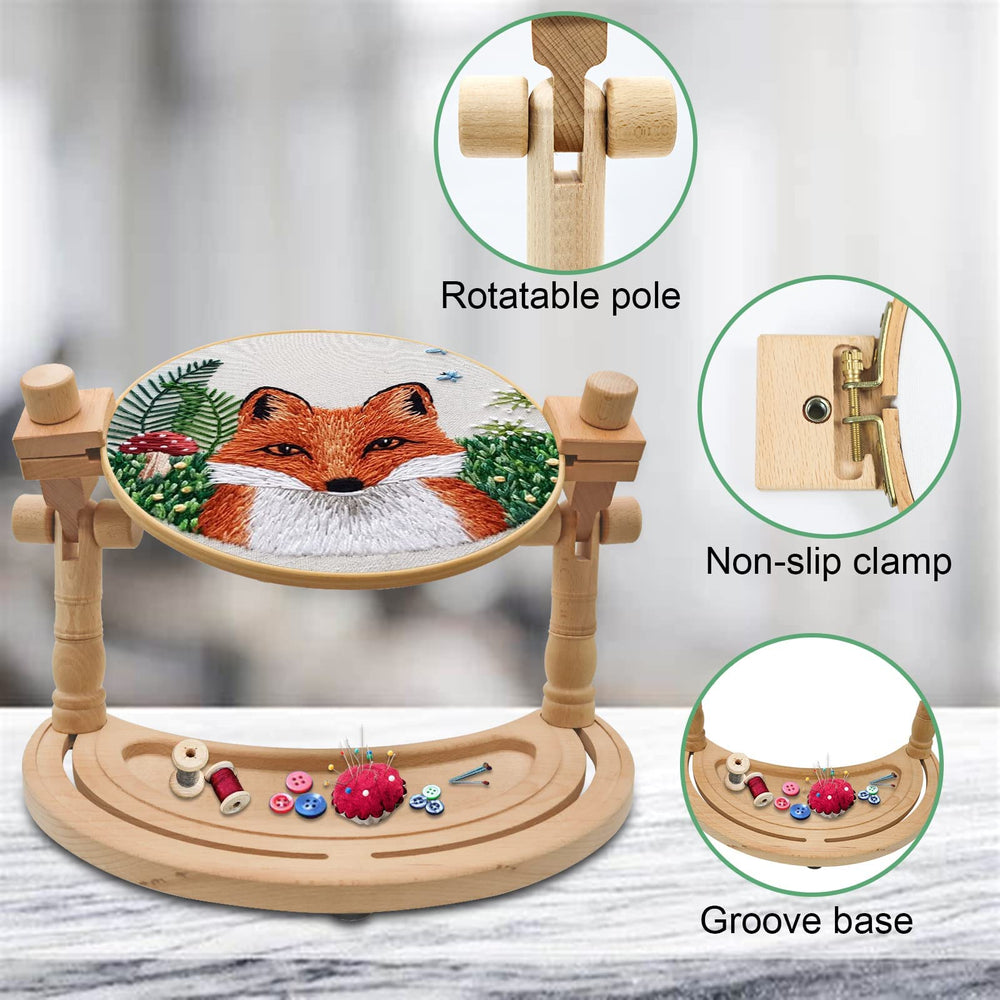 Adjustable Embroidery Stand - Rotated Hands-Free Cross Stitch Hoop Holder, Wood Embroidery Frame Lap Stand for Needlepoint Sewing Craft