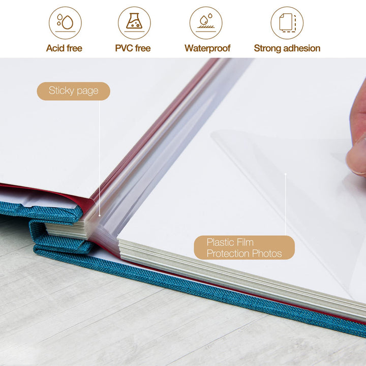 Large Photo Album Self Adhesive 3x5 4x6 5x7 8x10 10x12 Pictures Linen Cover 40 Blank Pages Magnetic DIY Scrapbook Album with A Metallic Pen (Blue, 13.2x12.8 inches 40 Pages)