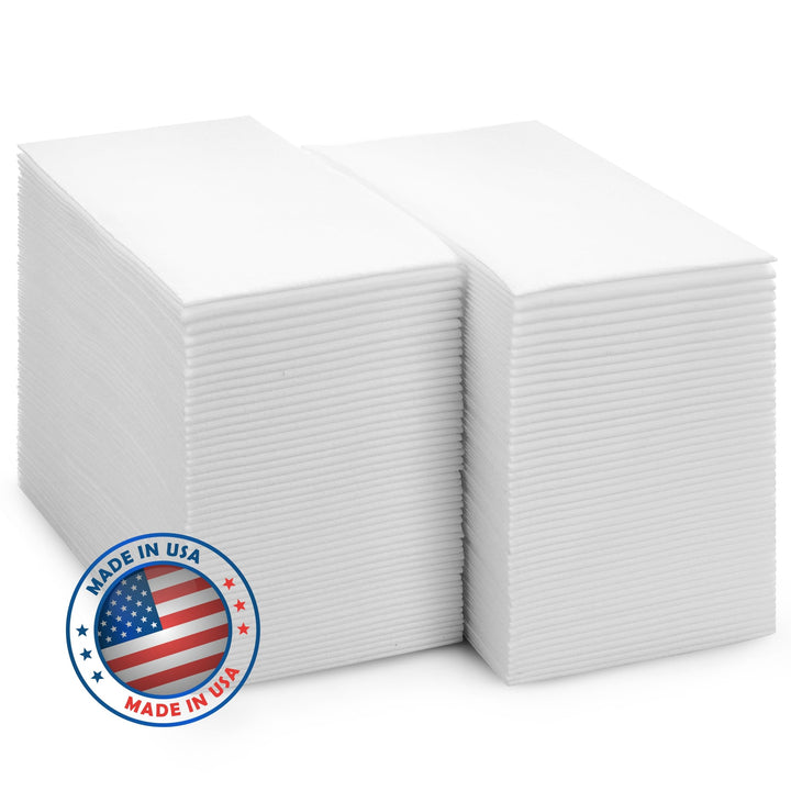 300-Pack Disposable Bathroom Napkins | Single-Use Classic Lite Linen-Feel Guest Towels, Made in USA | Cloth-Like Hand Towels, White, 12 x 17