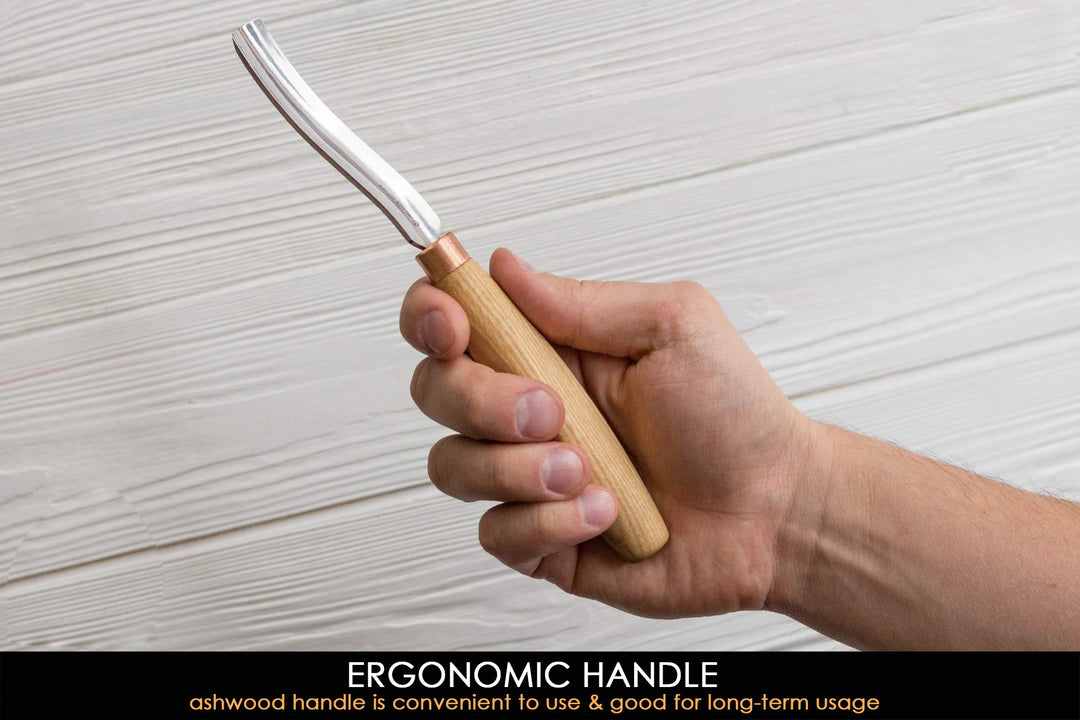 Wood Spoon Carving Gouge Compact Chisel K6L/15 Wood Carving Tools Bowl Carving Carbon Steel Blade Wood Handle Radial Gouge Knife Hard and Soft Woods Compact Bent Gouge