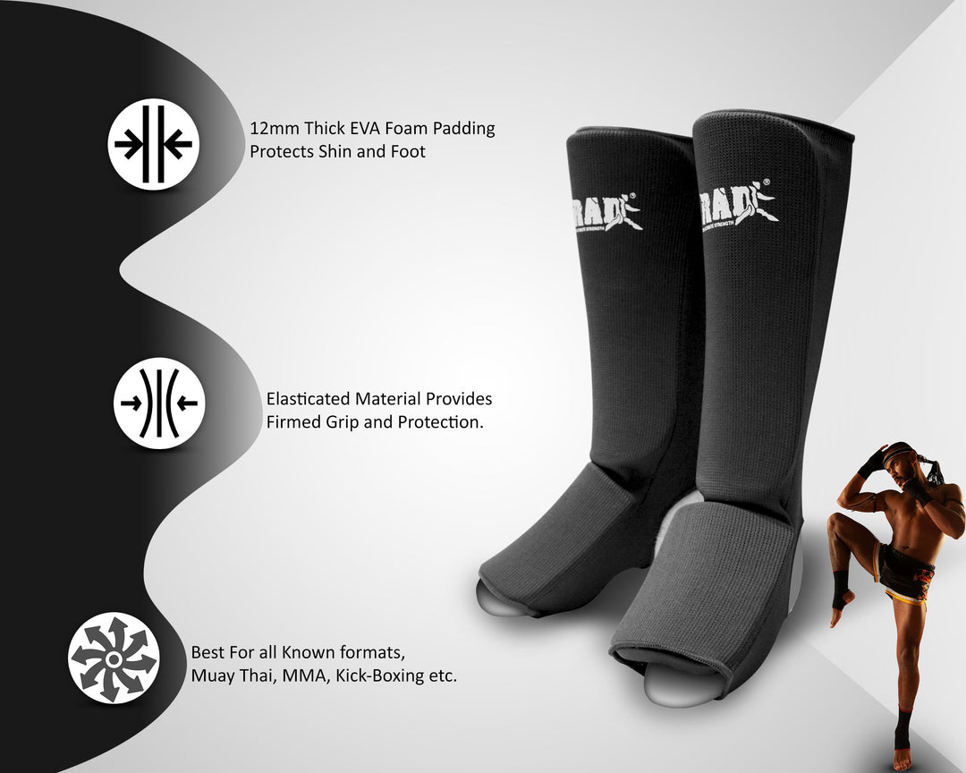 Shin Guards MMA, Karate, TKW. Elastic Cloth Shin & Instep Padded Guards Protective Kickboxing (Pair) (Small, Black)