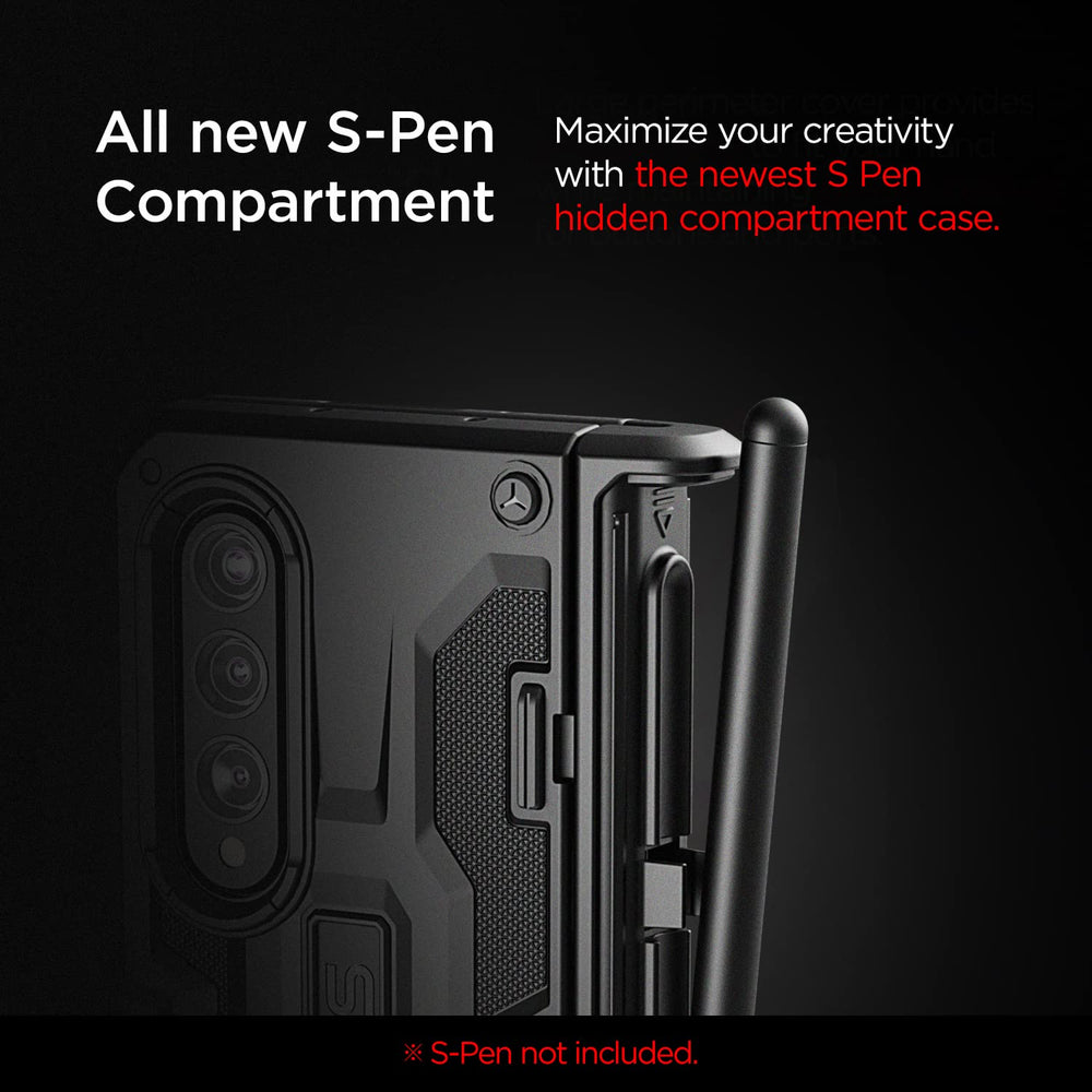 Terra Guard S Phone Case for Galaxy Z Fold 3, Semi-Auto Hinge Protective Case with Pen Cover Compatible with Galaxy Z Fold 3 5G (2021) (Black)