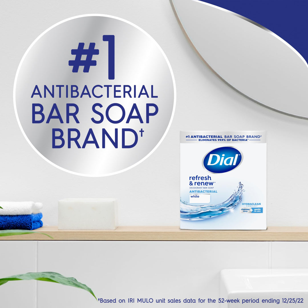 Antibacterial Bar Soap, Refresh & Renew, White, 4 oz, 8 Bars