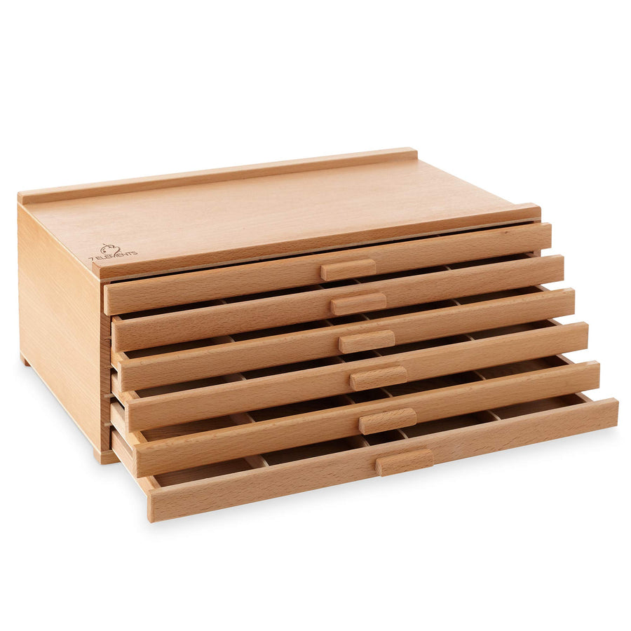6 Drawer Wooden Artist Storage Supply Box for Pastels, Pencils, Pens, Markers, Brushes and Tools