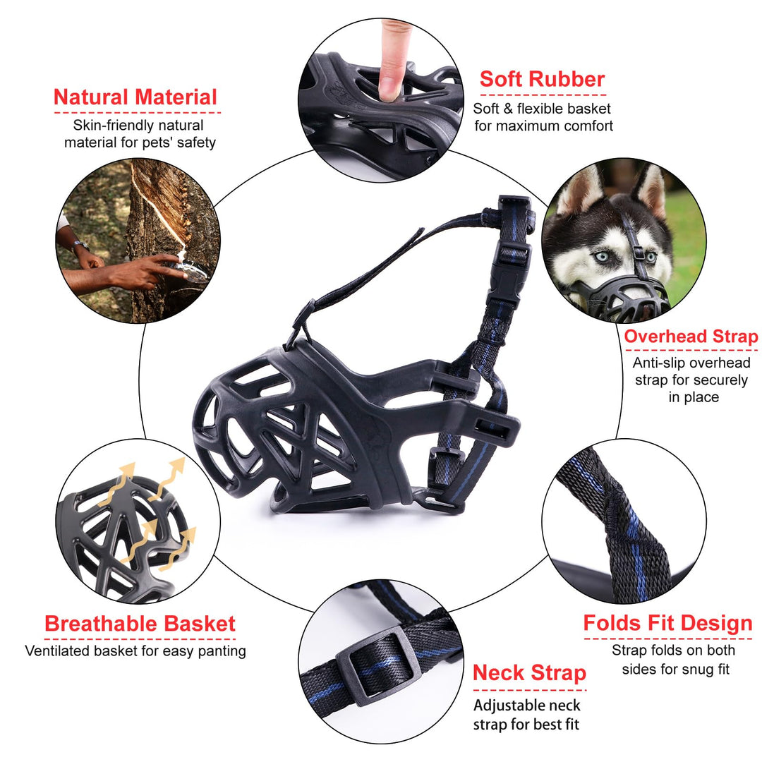 Dog Muzzle, Breathable Basket Muzzles for Small, Medium, Large and X-Large Aggressive Dogs Beagle German Shepherd Doberman, Cage Mouth Guard Stop Biting Chewing for Grooming Training