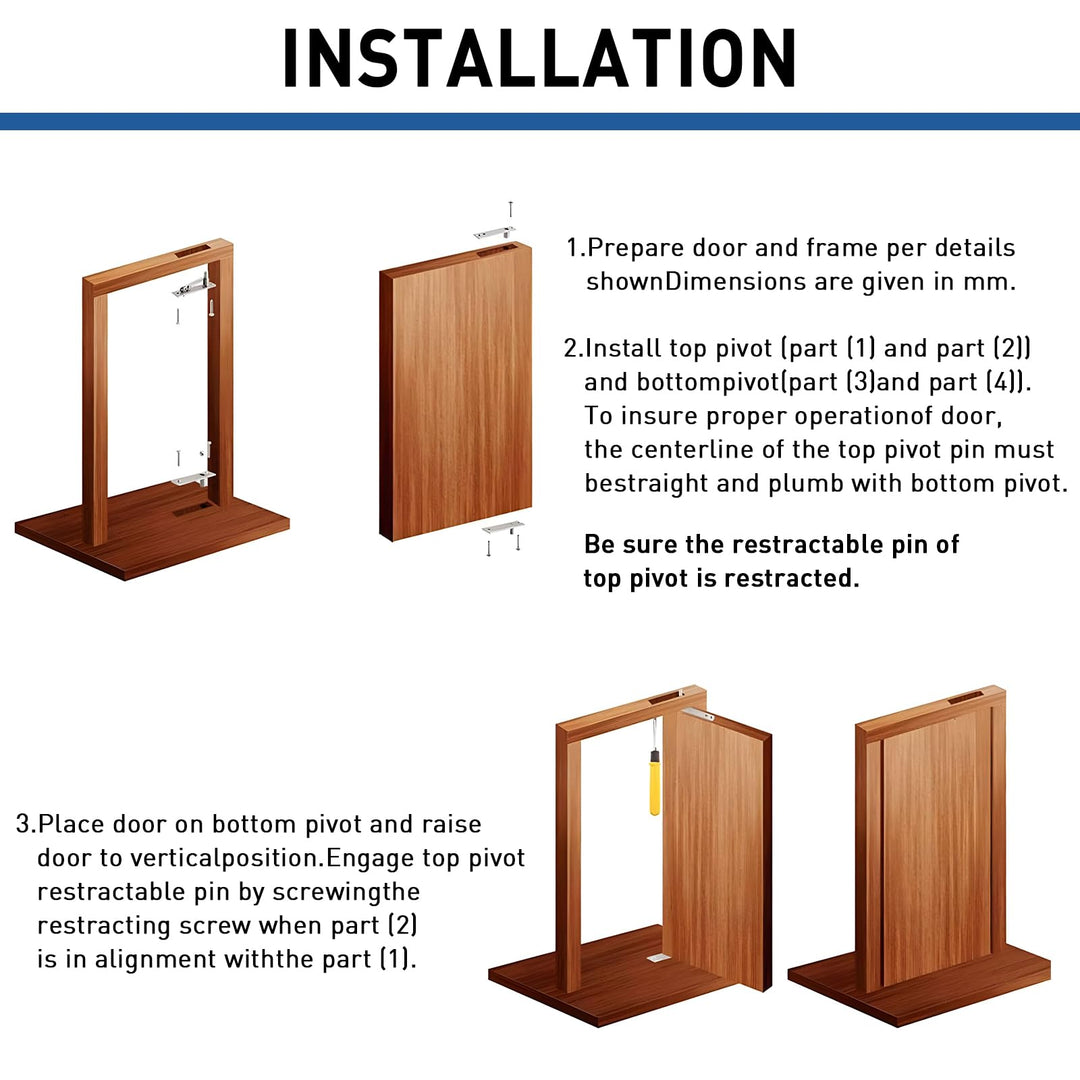 Door Pivot Hinges Heavy Duty Hinges for Wood Doors 360 Degree Shaft Stainless Steel Pivot Hinge System