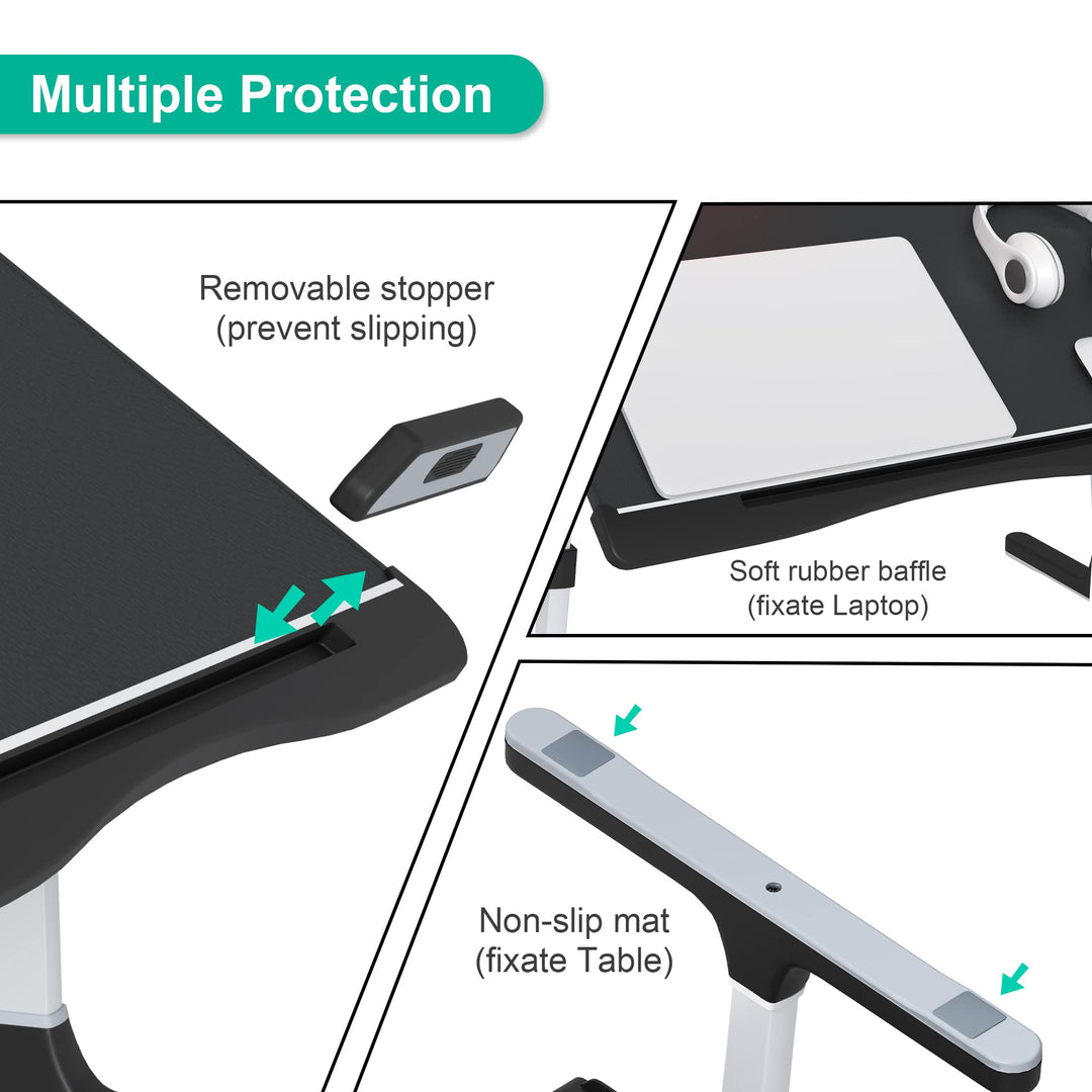 Foldable Laptop Bed Tray Table PVC Leather, Adjustable Laptop Desk for Bed with Height and Angle, Portable Lap Desk for Laptop and Writing with 2 Storage Drawers