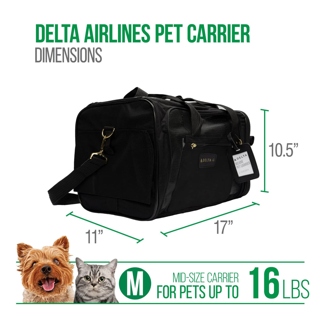 Delta Airlines Travel Pet Carrier, Airline Approved & Guaranteed On Board - Black, Medium
