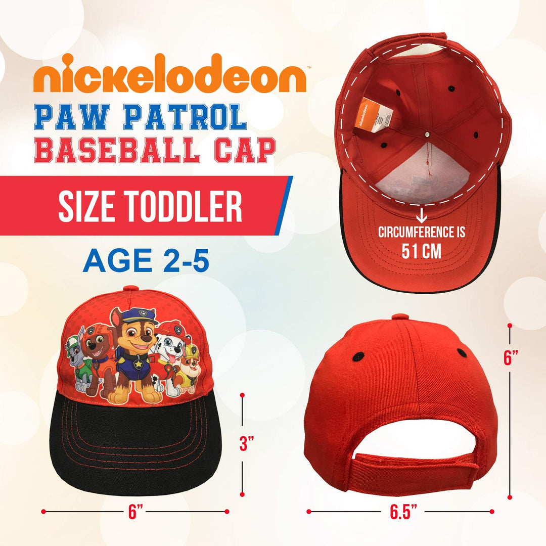 Nickelodeon Paw Patrol Boys Cotton Baseball Cap, Chase with Friends Age 2-5 Red/Black