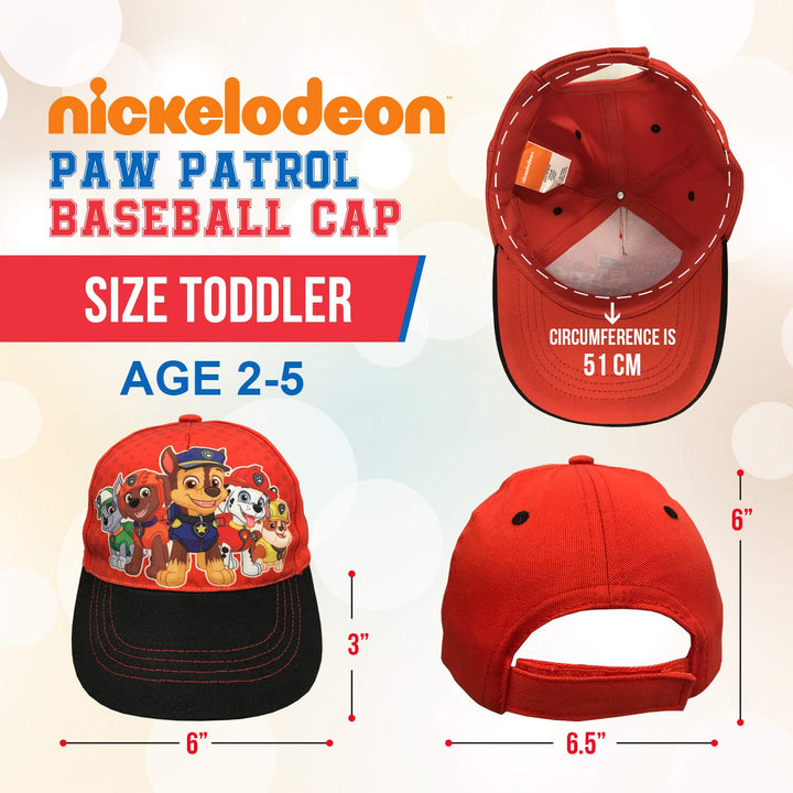Nickelodeon Paw Patrol Boys Cotton Baseball Cap, Chase with Friends Age 2-5 Red/Black