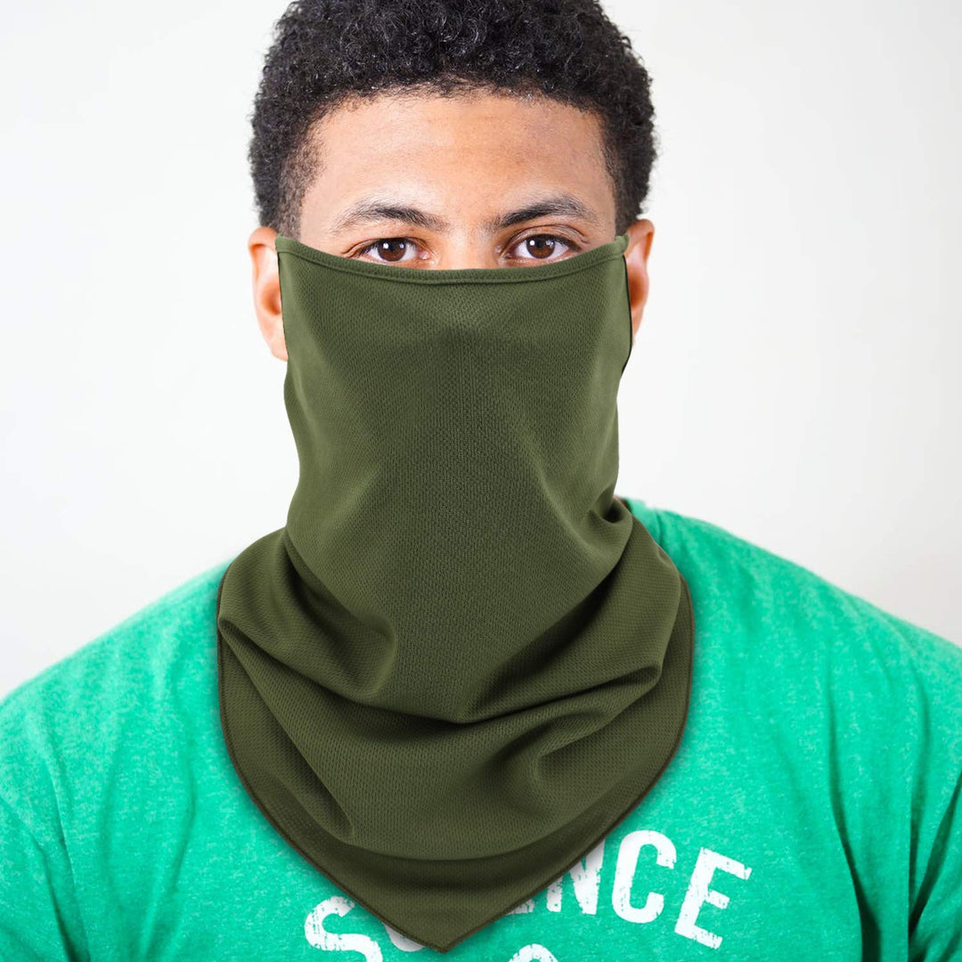 Scarf Mask Bandana with Ear Loops 3 Pack, Neck Gaiter Balaclava UV Sun Protection Face Mask for Dust Wind Outdoors Motorcycle Cycle Bandana Headband for Women Men, Army Green & Black & Dark Gray