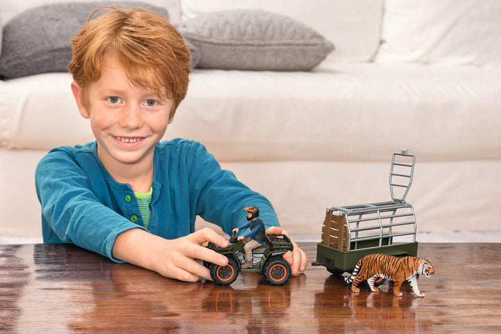 Wild Life Big Truck Animal Rescue Jungle Adventure 10pc Playset - Includes Off Road ATV, Rider, CAges Trailer, Tiger, and Accessories for Boys and Girls, Highly Durable Gift for Kids Ages 3+