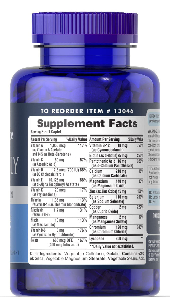 Puritan's Pride One Daily Men's Multivitamin, Dietary Supplement to Support Heart and Male Reproductive Health* with Vitamin A, Vitamin C, Vitamin D, Vitamin E, and Zinc, 3 Month Supply, 100 Count